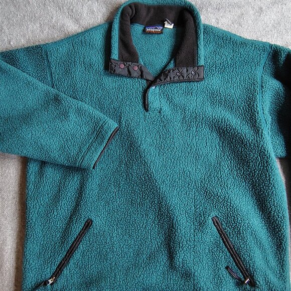 Vintage Patagonia Fleece Jacket Size XXL Green Deep Pile Wooly Pullover USA - Picture 10 of 13